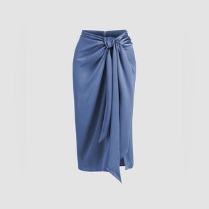 Satin Tie Front Slit Midi Skirt